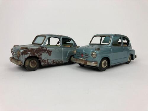 FIAT 600: Two Bandai Fiat 600 friction driven tin toys