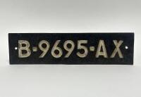 LICENSE PLATE: A early license plate with raised riveted lettering 'B-9695-AX' believed to be of Indonesian descent&nbsp;