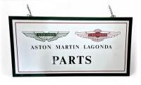 AML DISTRIBUTORS STEEL DOUBLE SIDED SIGN: A factory distributor double sided steel sign marked " PARTS" circa 1980. Size 60cm x 30cm.