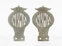 NRMA: Two chrome 'NRMA' car club badges, 14cm high, 9cm wide