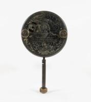 JAEGER: A rare Jaeger clock, with white Roman numeral numbering on a black face, 8cm in diameter - 2