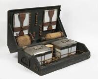 PICNIC SET: A rare early c1900 Edwardian cased footrest picnic set, believed to be by G W Scott & Sons, case marked with Reg&nbsp;No.577169 to inside. 58cm wide, 30cm deep, 24cm high - 2