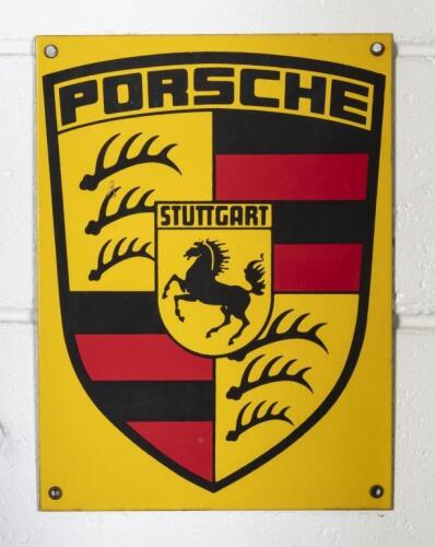 PORSCHE: A modern small Porsche emblem enamel sign, 30cm high, 23cm wide