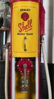 SHELL: A superbly restored 1920s manual petrol pump in 'Shell Motor Spirit' livery complete with&nbsp;plastic illuminated&nbsp;'Clamshell' globe surrounded by enamelled 'Super-CHARGED' wreath&nbsp;sign. - 2