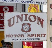 ATLANTIC: A late 1920s early 1930s&nbsp;original&nbsp;double sided 'Union Motor Spirit' enamel flange sign 37.5cm high, 55cm