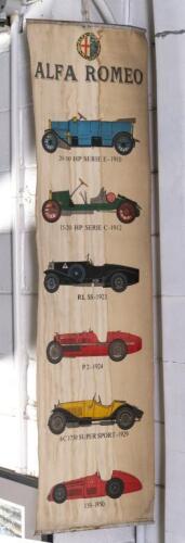 ALFA ROMEO: A c1970s Alfa Romeo paper promotional banner showing various Alfa models 138cm high, 39cm wide