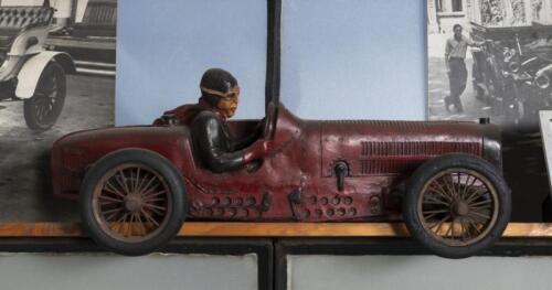 RACING CAR: A composite model of a vintage open wheel&nbsp;racing&nbsp;car and driver, 68cm long