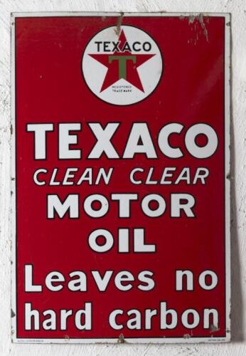 TEXACO: An original Texaco 'Clean Clear Motor Oil' enamel sign, 91cm high, 61cm wide, an Australian released sign, manufactured by Metters ltd Sydney&nbsp;