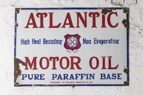 ATLANTIC: A excellent original c1930s 'Atlantic Motor Oil' enamel sign 63cm high, 91cm wide, some enamel loss