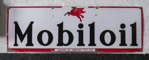 MOBILOIL: An original 'Mobiloil' enamel sign, 30.5cm high, 91.5cm wide