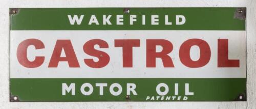 CASTROL: An original 'Wakefield Castrol&nbsp;Motor Oil' enamel 12 bottle oil rack sign, 30cm high, 76cm wide