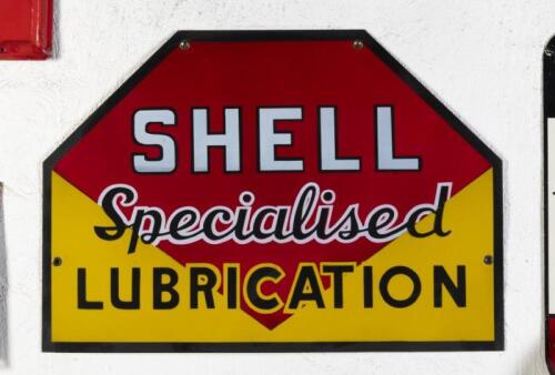 SHELL: A reproduction 'Shell Specialised Lubrication' enamel sign, 53cm high, 76cm wide