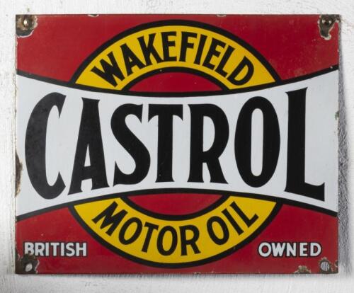 CASTROL: A c1930s 'Castrol&nbsp;Wakefield Motor Oil' six&nbsp;bottle stand enamel sign, 30cm high, 38cm wide