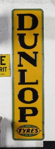 DUNLOP: A superb c1930s-1940s embossed Dunlop Tyres vertical enamel sign, 180cm high, 43cm wide