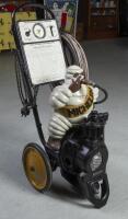 MICHELIN: A&nbsp;meticulously&nbsp;restored circa 1930s Michelin tyre compressor on trolley&nbsp;with seated Bibendum figure. Restored and rebuilt to working condition by Peter Vandersluys for David - 4