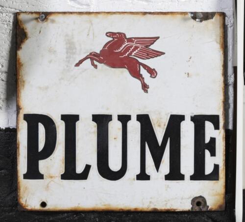 PLUME: A original enamel 'Plume' sign featuring the Flying Pegasus, 29cm high, 30.5cm wide