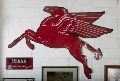 MOBIL: A large original early Pegasus form enamelled sign, approx 123cm high, 180cm wide