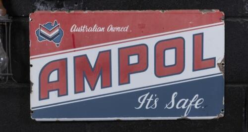 AMPOL: An original&nbsp;enamel 'Ampol'&nbsp;ten bottle oil rack front sign, 29cm high, 51cm wide