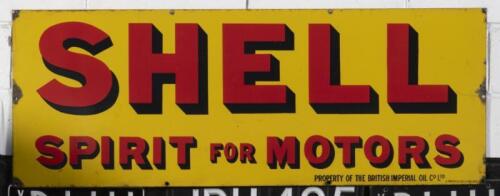 SHELL: A large original 'Shell Spirit For Motors' enamel&nbsp;sign by A.Simpson & Son Ltd Adelaide, 45cm high, 122cm wide, printed to lower 'Property Of The British Imperial Oil Co Ltd'