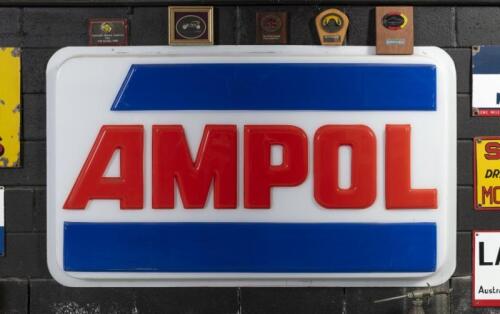 AMPOL: A large original perspex Ampol lightbox lens approx 152cm high, 90cm wide