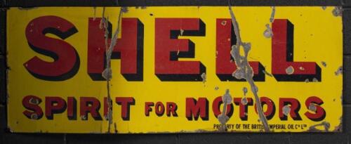 SHELL: A large original 'Shell Spirit For Motors' enamel&nbsp;sign, 45cm high, 122cm wide, printed to lower 'Property Of The British Imperial Oil Co Ltd'