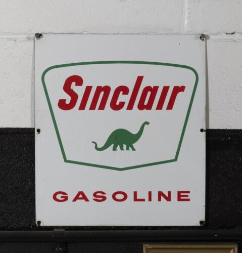 SINCLAIR: A reproduction enamel 'Sinclair Gasoline' USA sign, 34cm high, 30.5cm wide