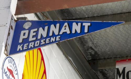PENNANT: A rare original&nbsp;double sided 'Pennant Kerosene' enamel flange sign 34cm high, 85cm wide, stamped in black with makers mark, A.Simpson & Son Adelaide