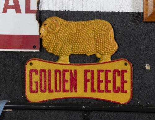 GOLDEN FLEECE: A modern cast Golden Fleece 'ram on bone' logo&nbsp;sign, 23.5cm high, 28.5cm wide.