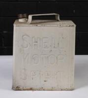 SHELL: A two&nbsp;imperial gallon&nbsp;embossed 'Shell Motor Spirit' running board tin with brass cap, painted in white - 2