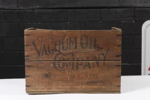 PLUME: A Vacuum Oil Company&nbsp;'Plume Motor Spirit' timber oil tin box, 37cm high, 26cm wide, 52cm deep