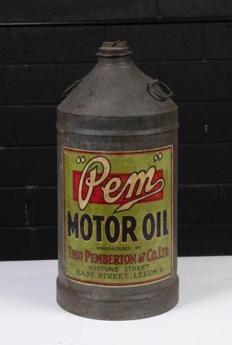 PEM MOTOR OIL: A exceptionaly rare&nbsp;approx. 6 Gallon "Pem" motor oil drum&nbsp;with original paper label