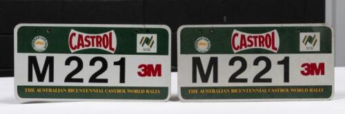CASTROL RALLY: A pair of 1988 Australian Bicentennial Castrol World Rally competitor plates 'M 221' Melbourne