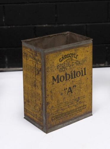 MOBIL: An early Australian 'Mobiloil' 1&nbsp;imperial gallon ''A'' grade motor oil 'Gargoyle' tin by Leckie, Robinson & Gray Pty Ltd Melbourne