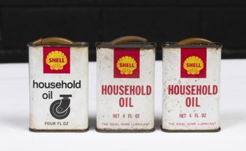 SHELL: A group of three Shell Australia 4 fl oz&nbsp;household oil tins