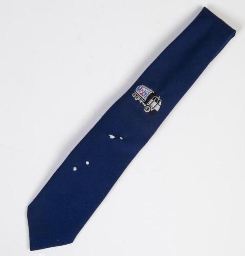 MOBIL: A made in Australia Mobil promotional mens blue tie with Mobil tanker embroided to centre