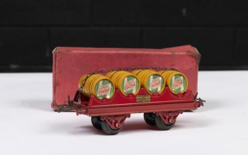CASTROL: A pre-war Hornby Series 'O' Gauge 'Barrel Wagon' with original box, barrels labelled 'Castrol Wakefield'