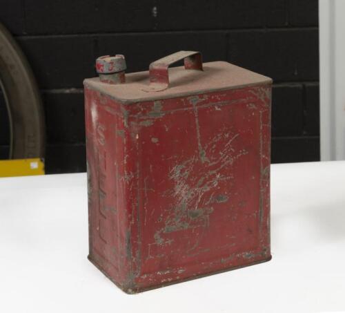SHELL: An embossed Shell two imperial gallon running board tin in red with 'Shell' embossing to two sides