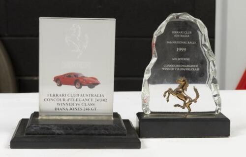 FERRARI AUSTRALIA: Two 'Ferrari Club Australia' trophies&nbsp;including '26th National Rally 1999 Melbourne'&nbsp;and 'Concour d'Elegance 2002'&nbsp;