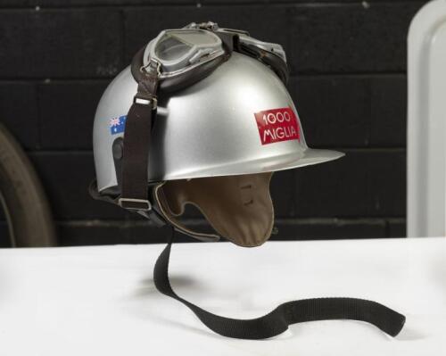 HELMET: A vintage styled racing helmet by Ma.ro&nbsp;Cremona Italy in '1000 Miglia' livery with attached Halcyon googles