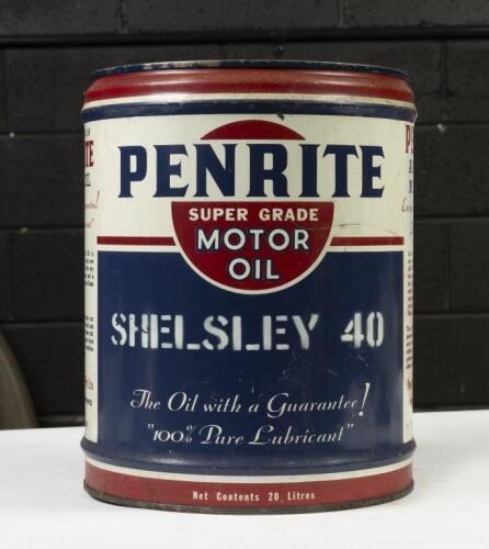 PENRITE: An excellent c1960s-1970s Penrite Super Grade Motor Oil 'Shelsley 40' 20 litre oil drum