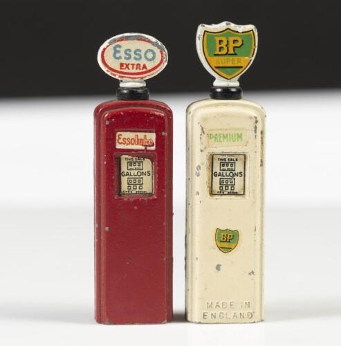 BRITAINS: Two Britains made in England petrol pumps, includes a BP Super pump and an Esso Extra pump