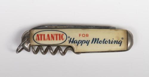 ATLANTIC: An Atlantic Petroleum promotional&nbsp;pocket knife with 'Park Road Motors 98 Park Rd Auburn' noted on rear