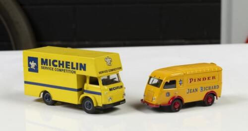MODELS: Two 1:43 scale commercial vehicle models, includes a Norev Saviem SG4 in Michelin Service Competition livery and a Corgi Renault Pinder Jean Richard Circus van