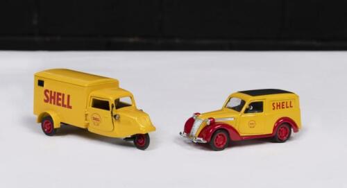 SHELL: Two 1:43 scale commercial vehicle models with Shell livery, includes a Brumm&nbsp;1958 Fiat 1100E Furgone&nbsp;and a Schuco 1956 Tempo three wheel van