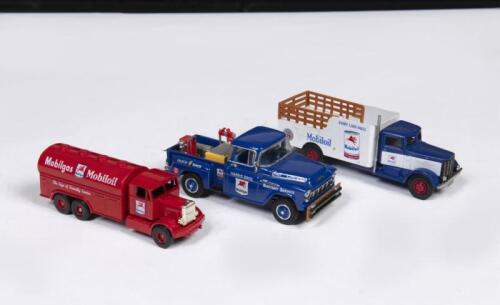 MOBIL: A group of three small scale&nbsp;commercial vehicle models with Mobil related livery