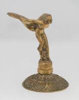 ROLLS-ROYCE: A Rolls-Royce 'Spirit of Ecstasy' ornament on ornate base, engraved 'R.R Ltd 6-2-11 C.Sykes' to base, 18cm high overall
