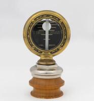 ROLLS_ROYCE: A c1900s Rolls-Royce brass radiator temperature gauge&nbsp;mounted on wooden base, gauge diameter 8.5cm, height 16cm overall - 2