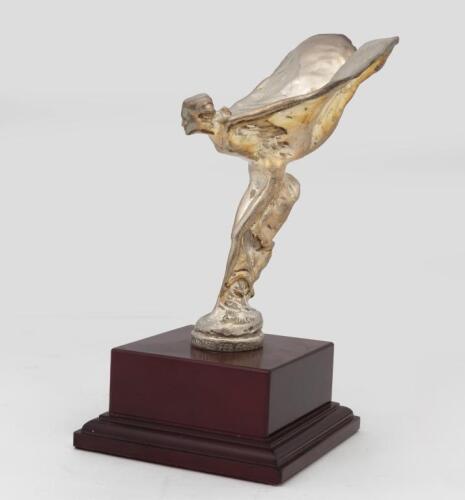 ROLLS-ROYCE: A Rolls-Royce 'Spirit of Ecstasy' mascot, engraved 'C. Sykes Rolls-Royce Limited Feb 6th 1911' to base, mounted on square wooden base