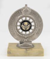 RACV: A Royal Automobile Club of Victoria front bumper members badge,Australian Blue Ensign centered on one side, RACV logo on reverse side, '4580' engraved to base - 2