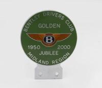 BENTLEY DRIVERS CLUB: An enamel Bentley Drivers Cub Golden Jubilee 1950-2000&nbsp;Midland Region grille badge, numbered '008' to reverse